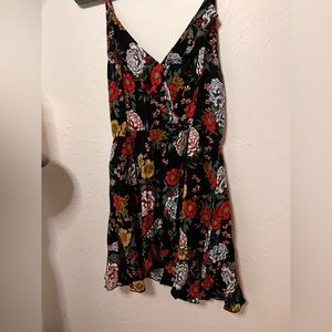 Floral print ambiance wrap dress with ruffle detailing and adjustable straps